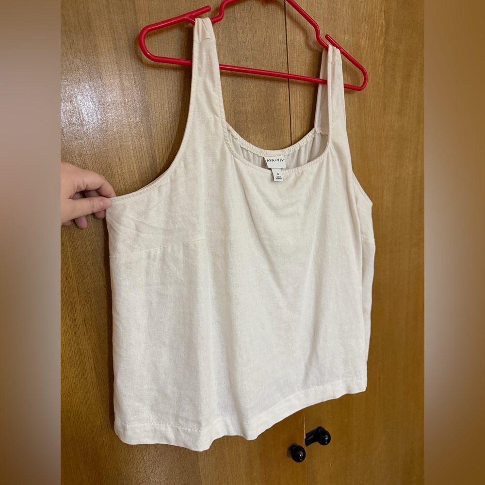 AVA & VIV Linen Blend Tank Top 1X Ivory Button Back - Picture 4 of 12